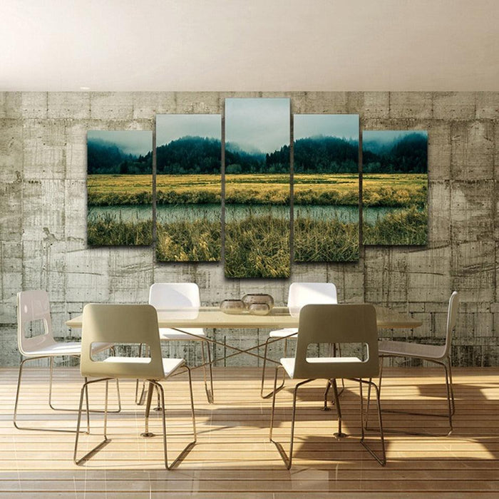 Green Forest Field 5 Piece HD Multi Panel Canvas Wall Art Frame - Original Frame