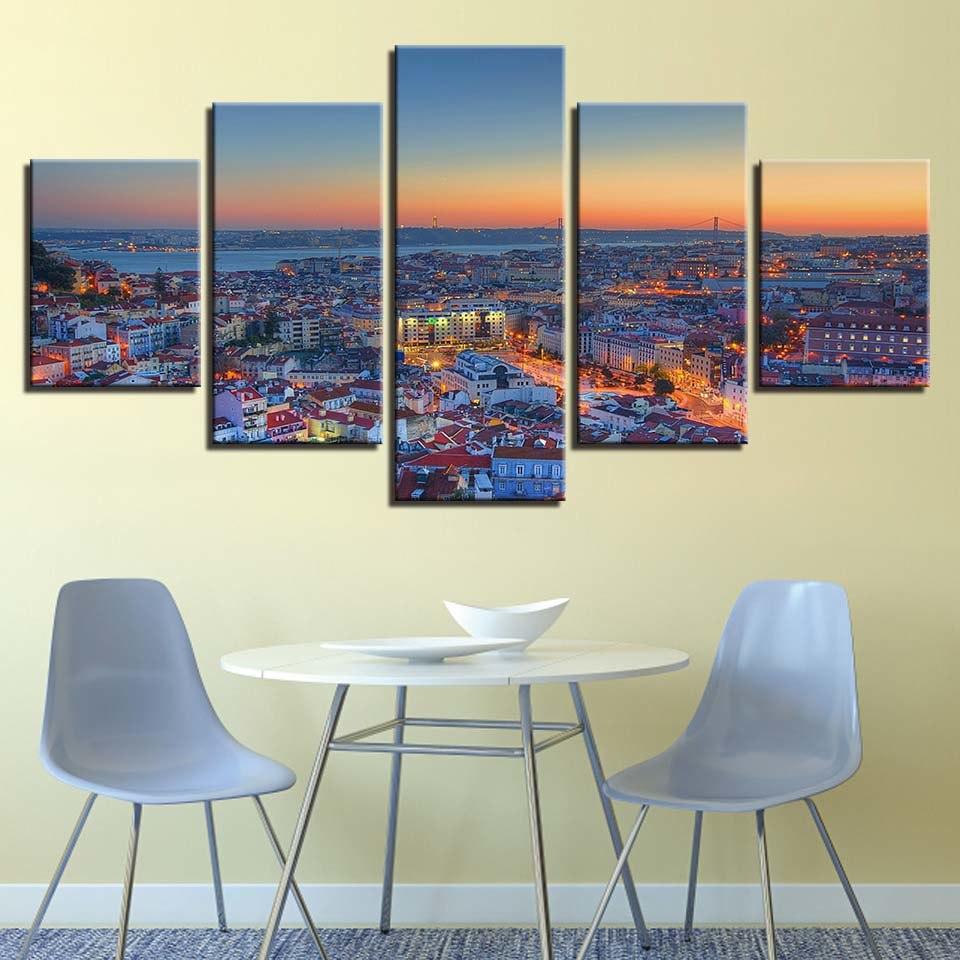 Beautiful City Sunrise 5 Piece HD Multi Panel Canvas Wall Art Frame - Original Frame