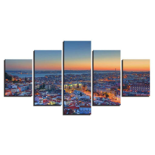 Beautiful City Sunrise 5 Piece HD Multi Panel Canvas Wall Art Frame - Original Frame