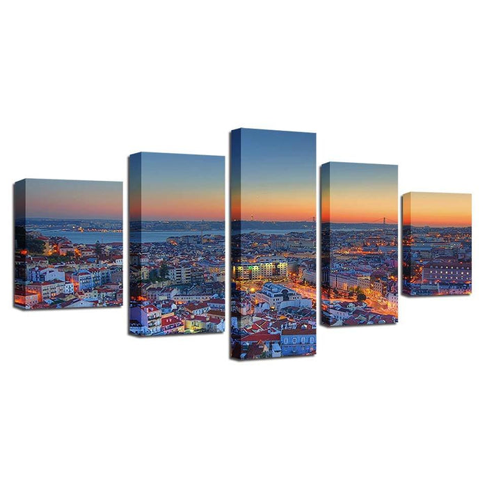 Beautiful City Sunrise 5 Piece HD Multi Panel Canvas Wall Art Frame