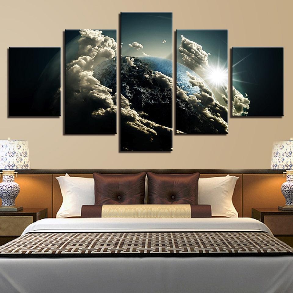 Earth From The Space 5 Piece HD Multi Panel Canvas Wall Art Frame - Original Frame
