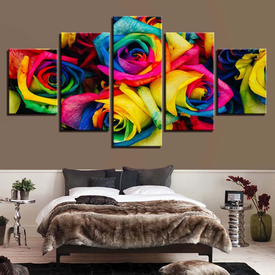 Colorful Roses 5 Piece HD Multi Panel Canvas Wall Art Frame - Original Frame