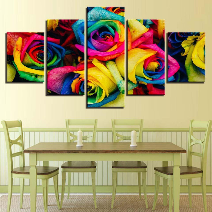 Colorful Roses 5 Piece HD Multi Panel Canvas Wall Art Frame - Original Frame