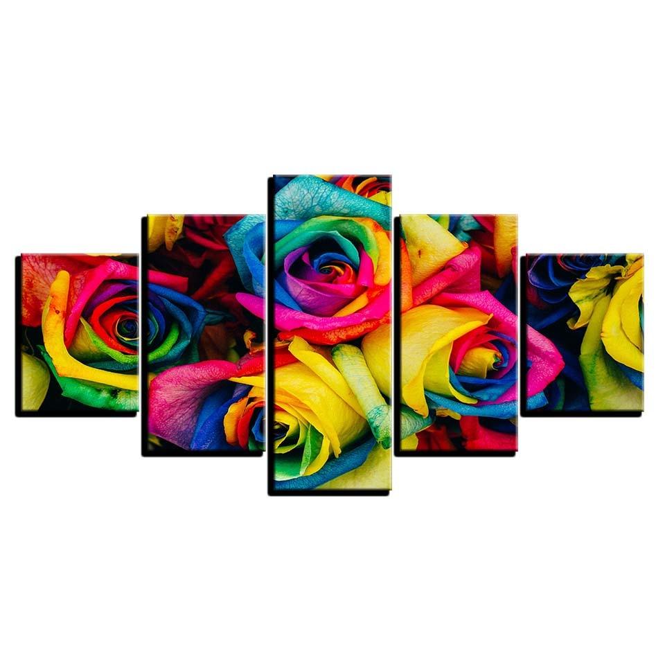 Colorful Roses 5 Piece HD Multi Panel Canvas Wall Art Frame - Original Frame