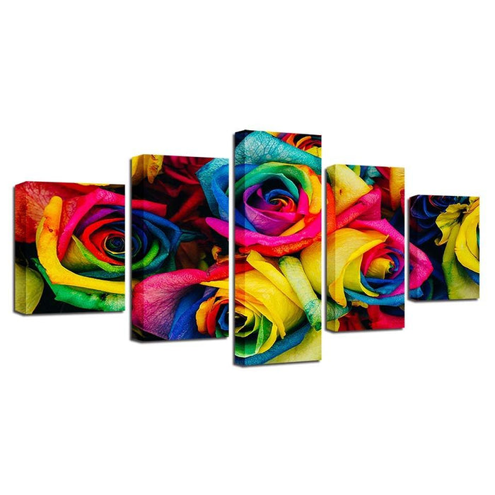 Colorful Roses 5 Piece HD Multi Panel Canvas Wall Art Frame - Original Frame