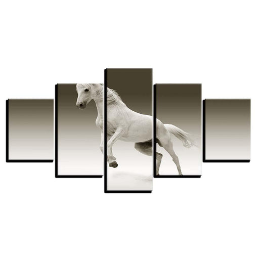 Animal White Horse 5 Piece HD Multi Panel Canvas Wall Art Frame - Original Frame