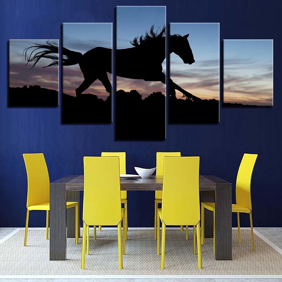 Running Horse In Sunset 5 Piece HD Multi Panel Canvas Wall Art Frame - Original Frame