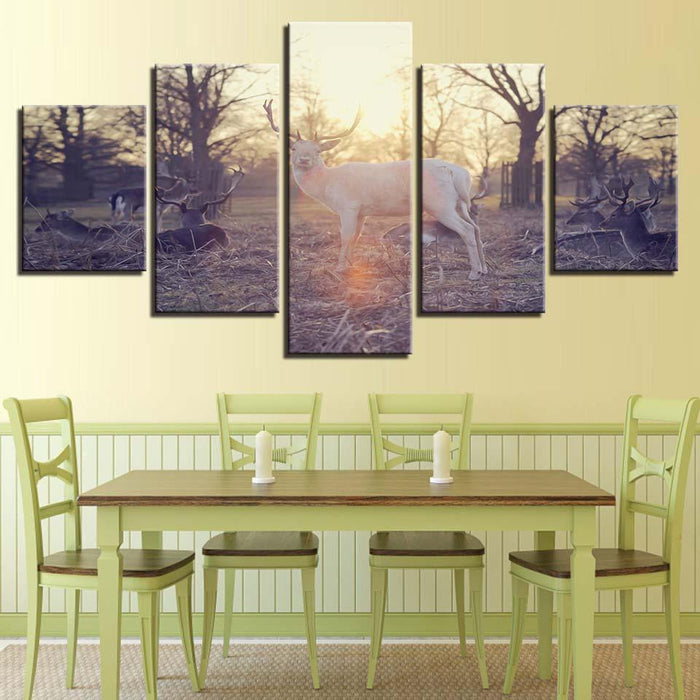 Group of Deer 5 Piece HD Multi Panel Canvas Wall Art - Original Frame