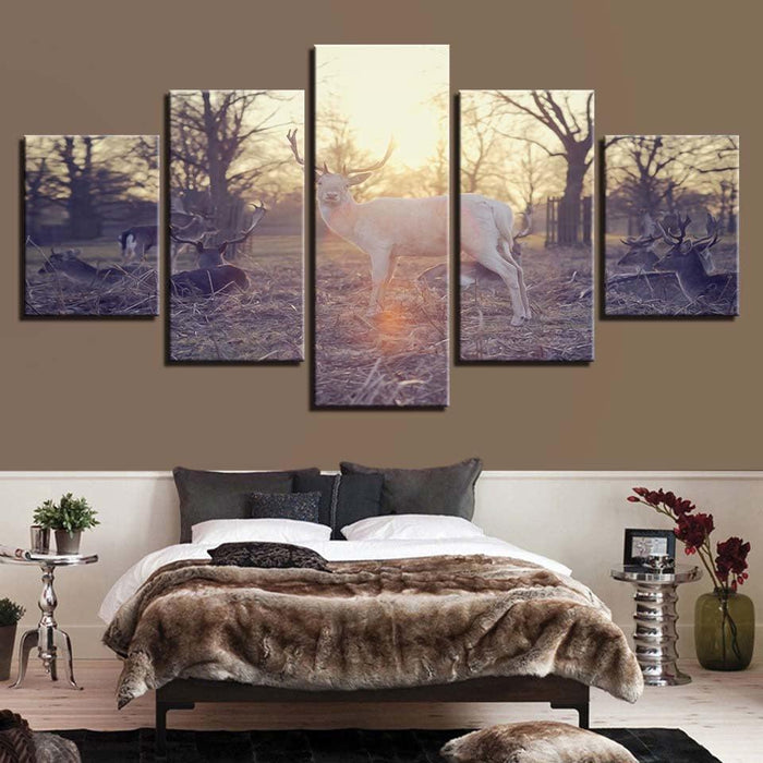 Group of Deer 5 Piece HD Multi Panel Canvas Wall Art - Original Frame