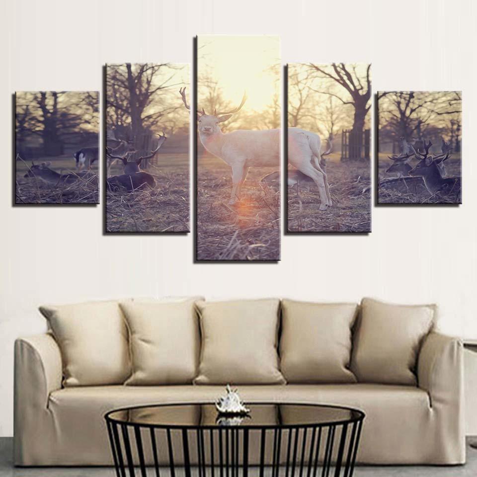 Group of Deer 5 Piece HD Multi Panel Canvas Wall Art - Original Frame