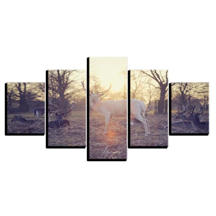 Group of Deer 5 Piece HD Multi Panel Canvas Wall Art - Original Frame