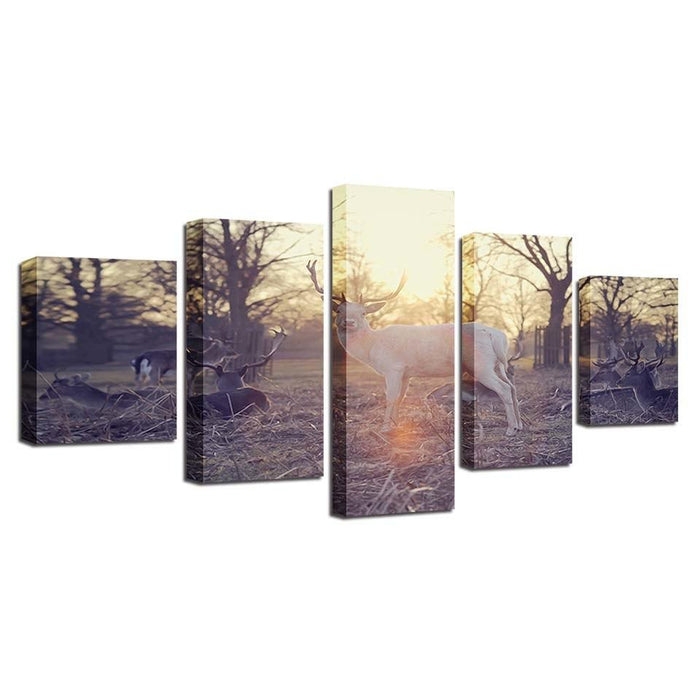 Group of Deer 5 Piece HD Multi Panel Canvas Wall Art - Original Frame