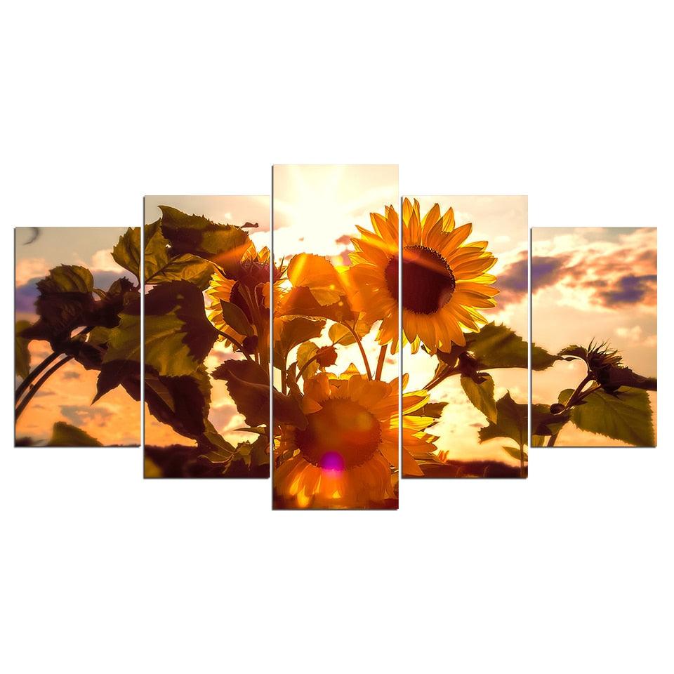 Sunflower Sunset 5 Piece HD Multi Panel Canvas Wall Art Frame - Original Frame