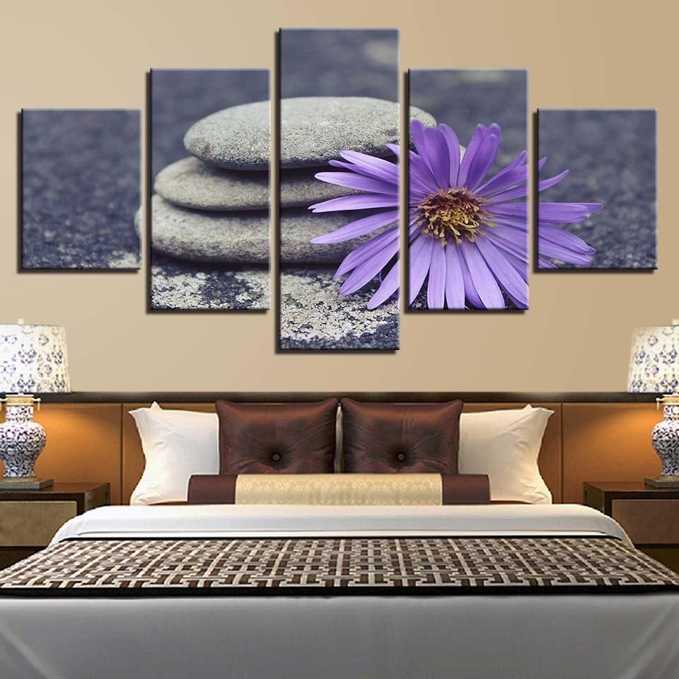 Purple Stone Flower 5 Piece HD Multi Panel Canvas Wall Art - Original Frame
