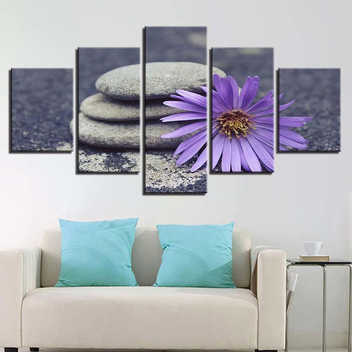 Purple Stone Flower 5 Piece HD Multi Panel Canvas Wall Art Frame