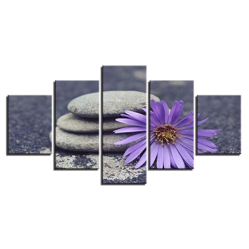 Purple Stone Flower 5 Piece HD Multi Panel Canvas Wall Art - Original Frame