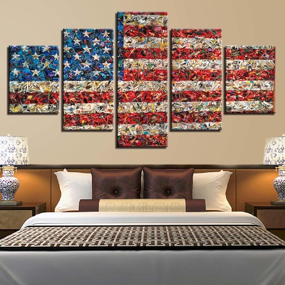 American Flag Retro 5 Piece HD Multi Panel Canvas Wall Art Frame - Original Frame