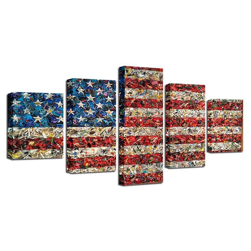 American Flag Retro 5 Piece HD Multi Panel Canvas Wall Art Frame - Original Frame