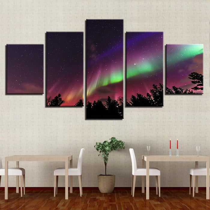 Aurora Forest 5 Piece HD Multi Panel Canvas Wall Art Frame