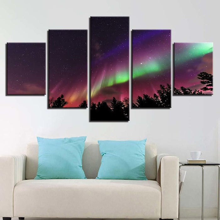 Aurora Forest 5 Piece HD Multi Panel Canvas Wall Art Frame