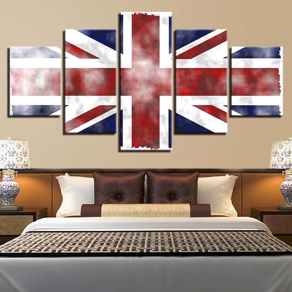 British Flag 5 Piece HD Multi Panel Canvas Wall Art Frame - Original Frame