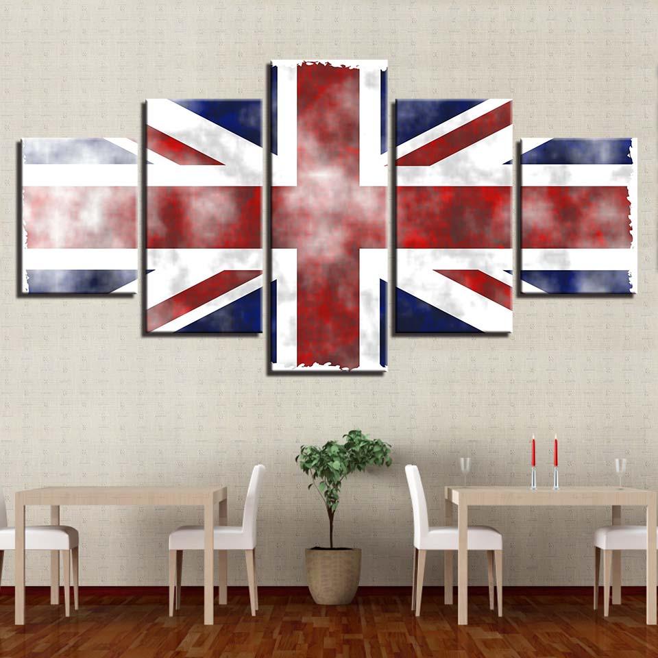 British Flag 5 Piece HD Multi Panel Canvas Wall Art Frame - Original Frame