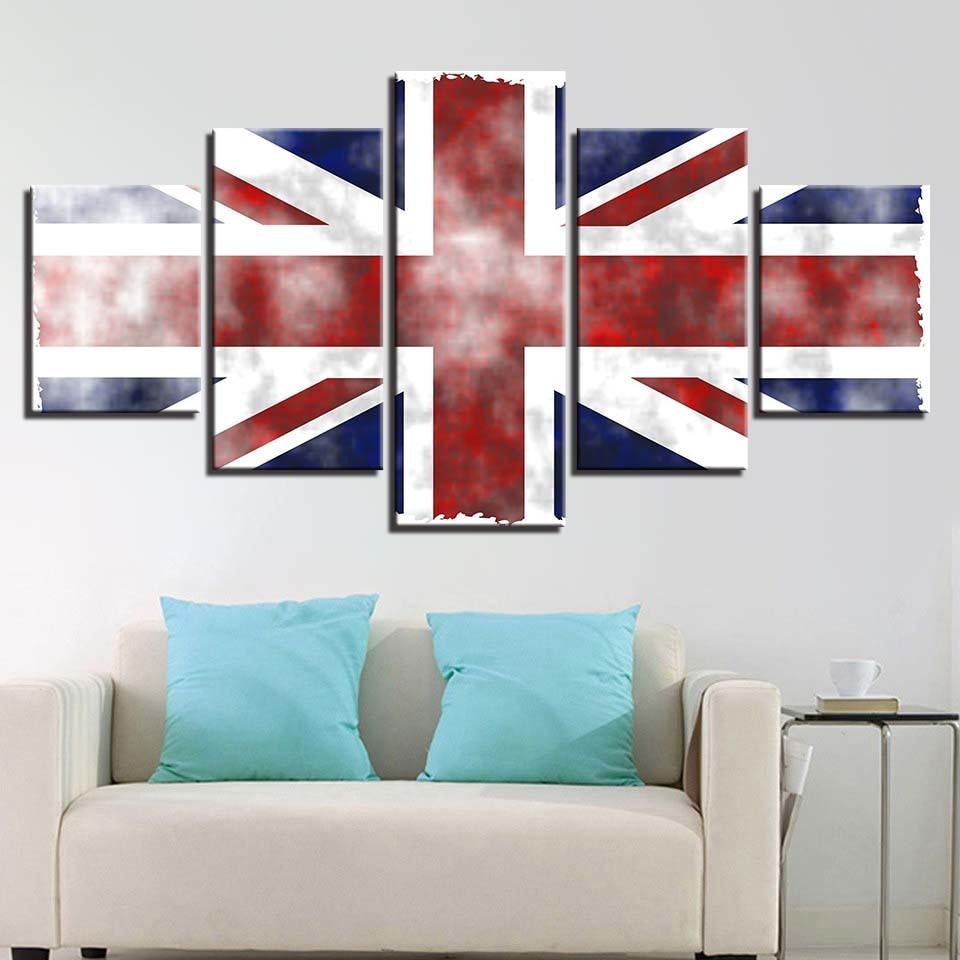 British Flag 5 Piece HD Multi Panel Canvas Wall Art Frame - Original Frame