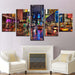 City Street Night 5 Piece HD Multi Panel Canvas Wall Art Frame - Original Frame