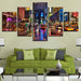 City Street Night 5 Piece HD Multi Panel Canvas Wall Art Frame - Original Frame