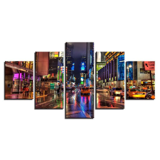 City Street Night 5 Piece HD Multi Panel Canvas Wall Art Frame - Original Frame