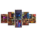 City Street Night 5 Piece HD Multi Panel Canvas Wall Art Frame - Original Frame