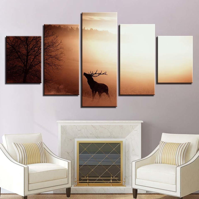 Elk in the Sunrise 5 Piece HD Multi Panel Canvas Wall Art Frame - Original Frame