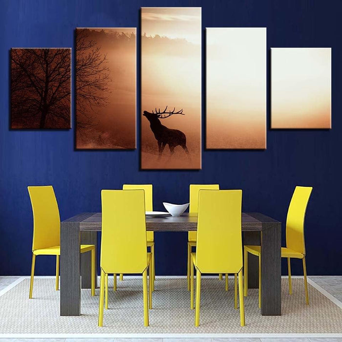 Elk in the Sunrise 5 Piece HD Multi Panel Canvas Wall Art Frame - Original Frame