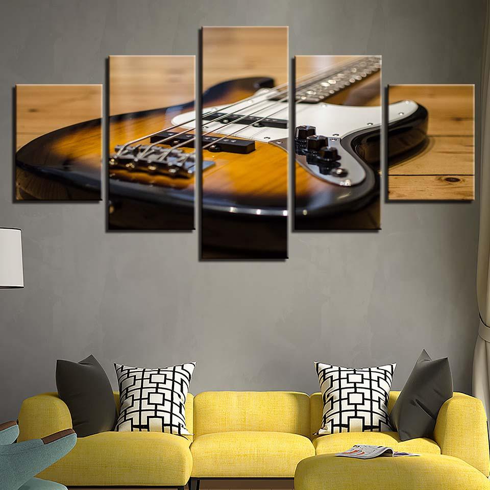 Guitar Musical Instrument 5 Piece HD Multi Panel Canvas Wall Art - Original Frame