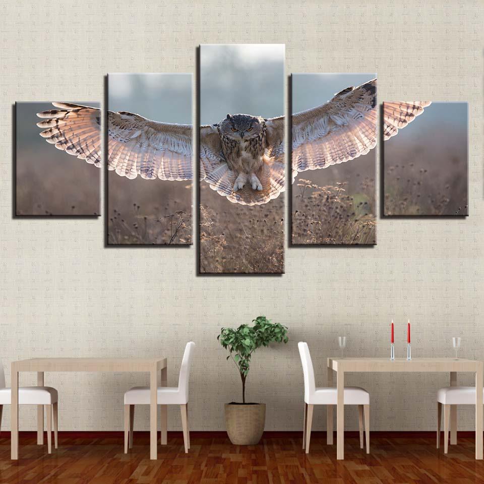 Owl Wings 5 Piece HD Multi Panel Canvas Wall Art Frame - Original Frame