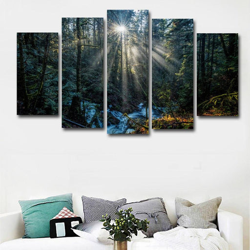 Morning Rays of Sun 5 Piece HD Multi Panel Canvas Wall Art Frame - Original Frame