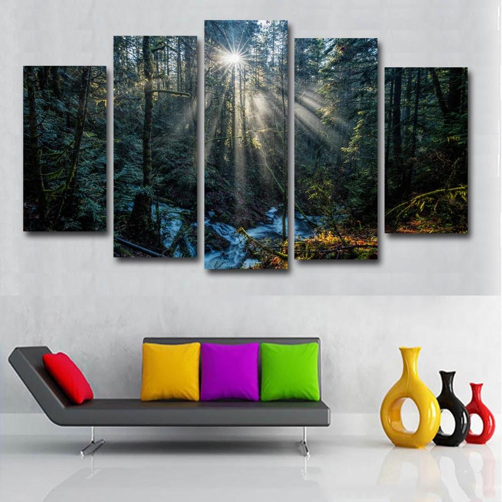 Morning Rays of Sun 5 Piece HD Multi Panel Canvas Wall Art Frame - Original Frame