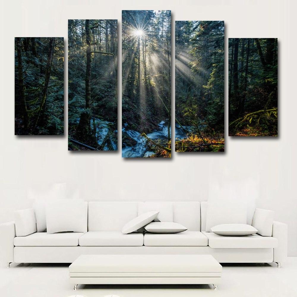 Morning Rays of Sun 5 Piece HD Multi Panel Canvas Wall Art Frame - Original Frame