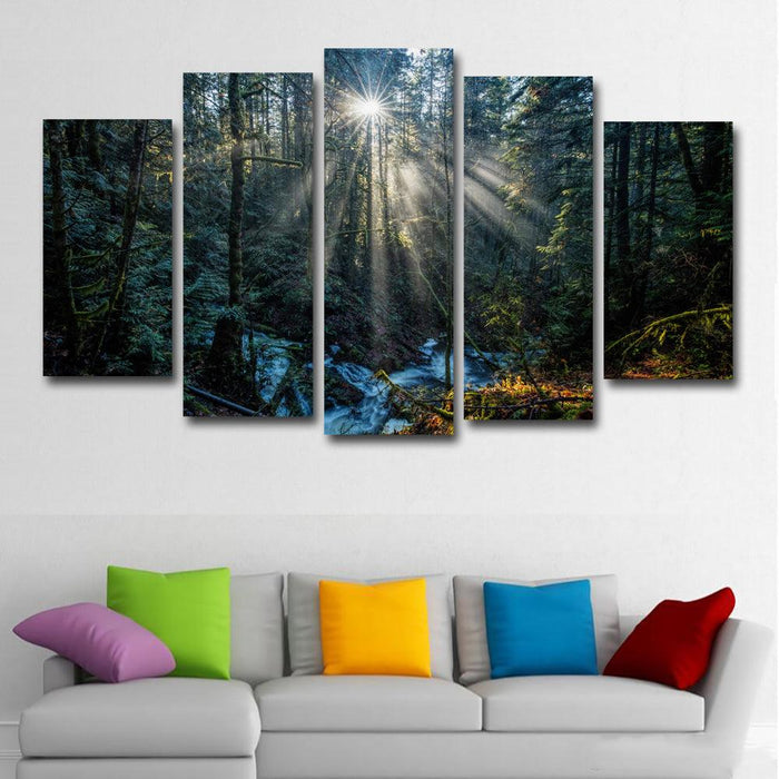 Morning Rays of Sun 5 Piece HD Multi Panel Canvas Wall Art Frame - Original Frame