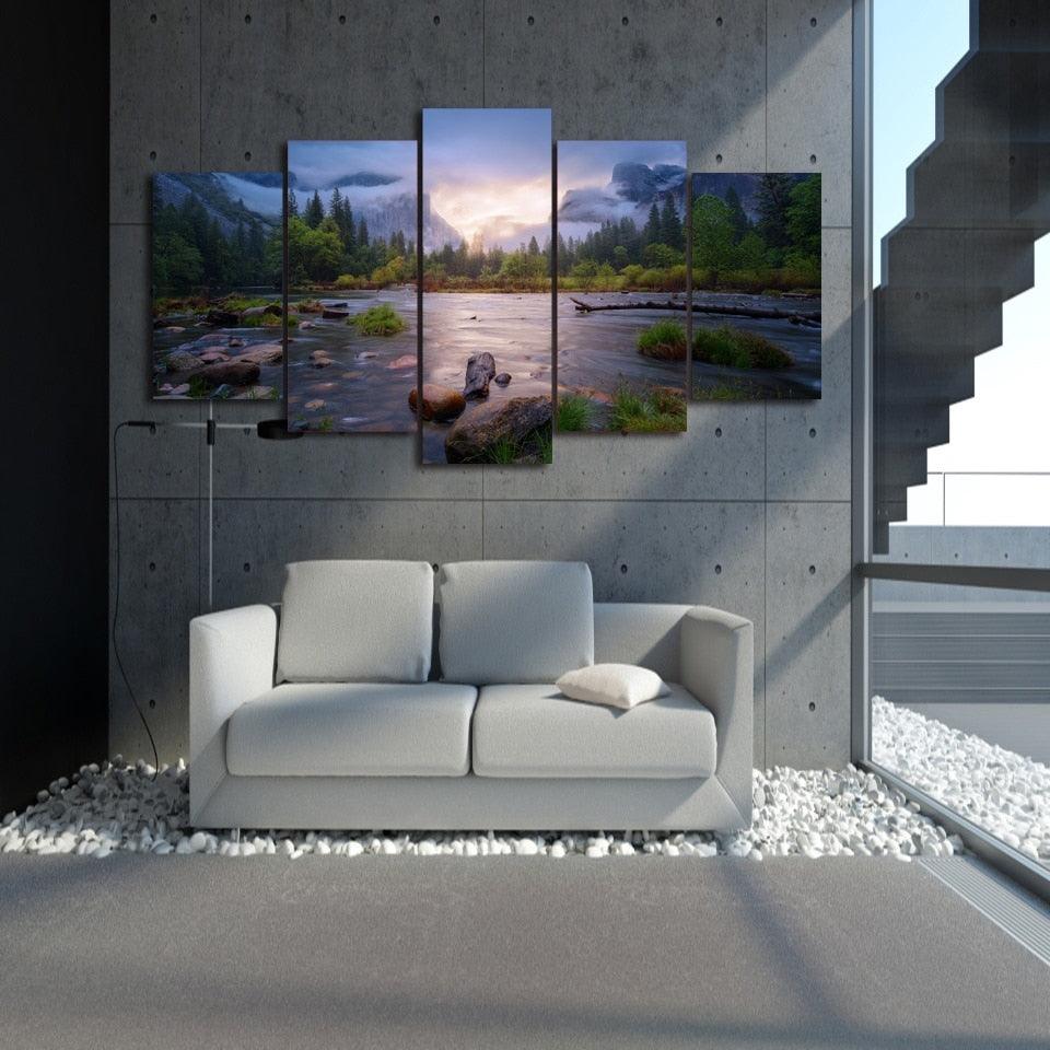 Cloudy Forest 5 Piece HD Multi Panel Canvas Wall Art Frame - Original Frame
