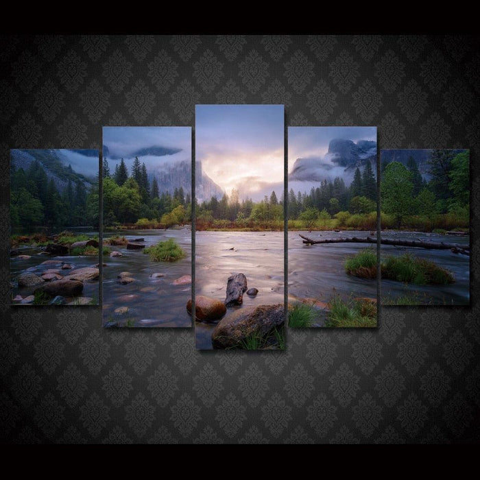 Cloudy Forest 5 Piece HD Multi Panel Canvas Wall Art Frame - Original Frame