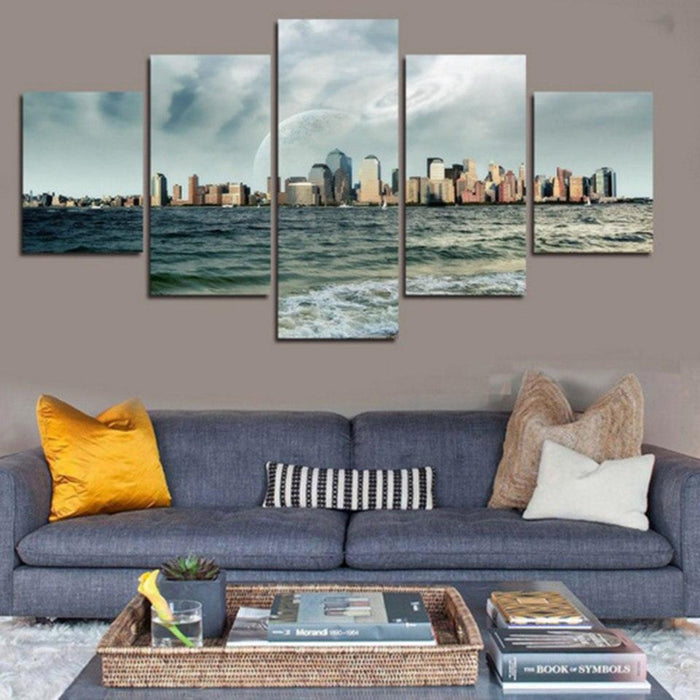 Water Buildings 5 Piece HD Multi Panel Canvas Wall Art Frame - Original Frame