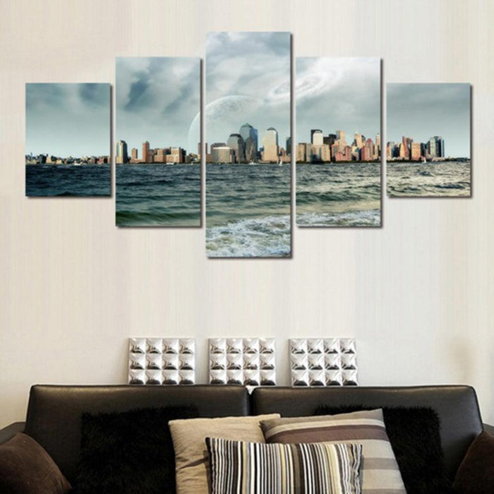 Water Buildings 5 Piece HD Multi Panel Canvas Wall Art Frame - Original Frame