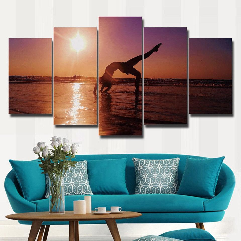 Women Doing Yoga 5 Piece HD Multi Panel Canvas Wall Art Frame - Original Frame