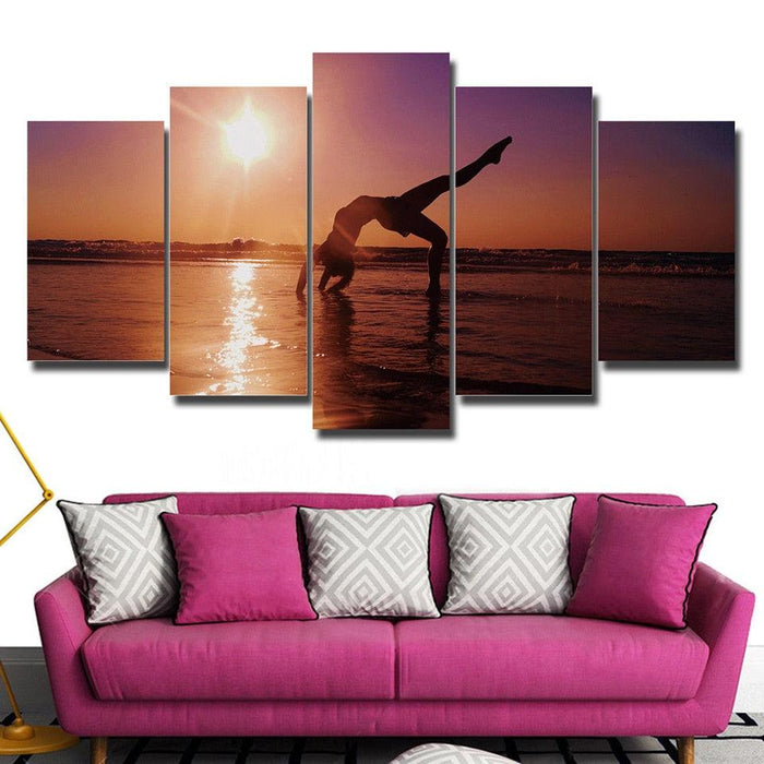 Women Doing Yoga 5 Piece HD Multi Panel Canvas Wall Art Frame - Original Frame