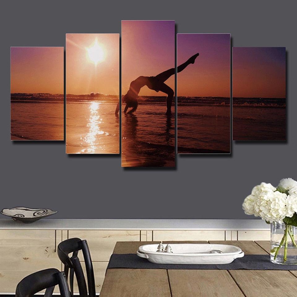 Women Doing Yoga 5 Piece HD Multi Panel Canvas Wall Art Frame - Original Frame