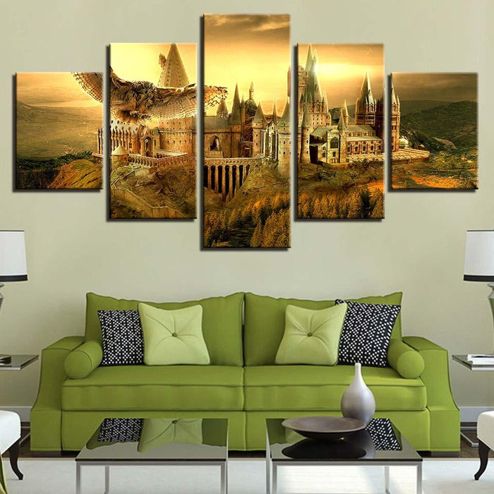 Castle With Owl 5 Piece HD Multi Panel Canvas Wall Art Frame - Original Frame