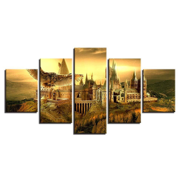 Castle With Owl 5 Piece HD Multi Panel Canvas Wall Art Frame - Original Frame