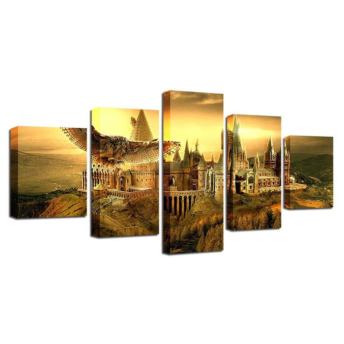 Castle With Owl 5 Piece HD Multi Panel Canvas Wall Art Frame - Original Frame