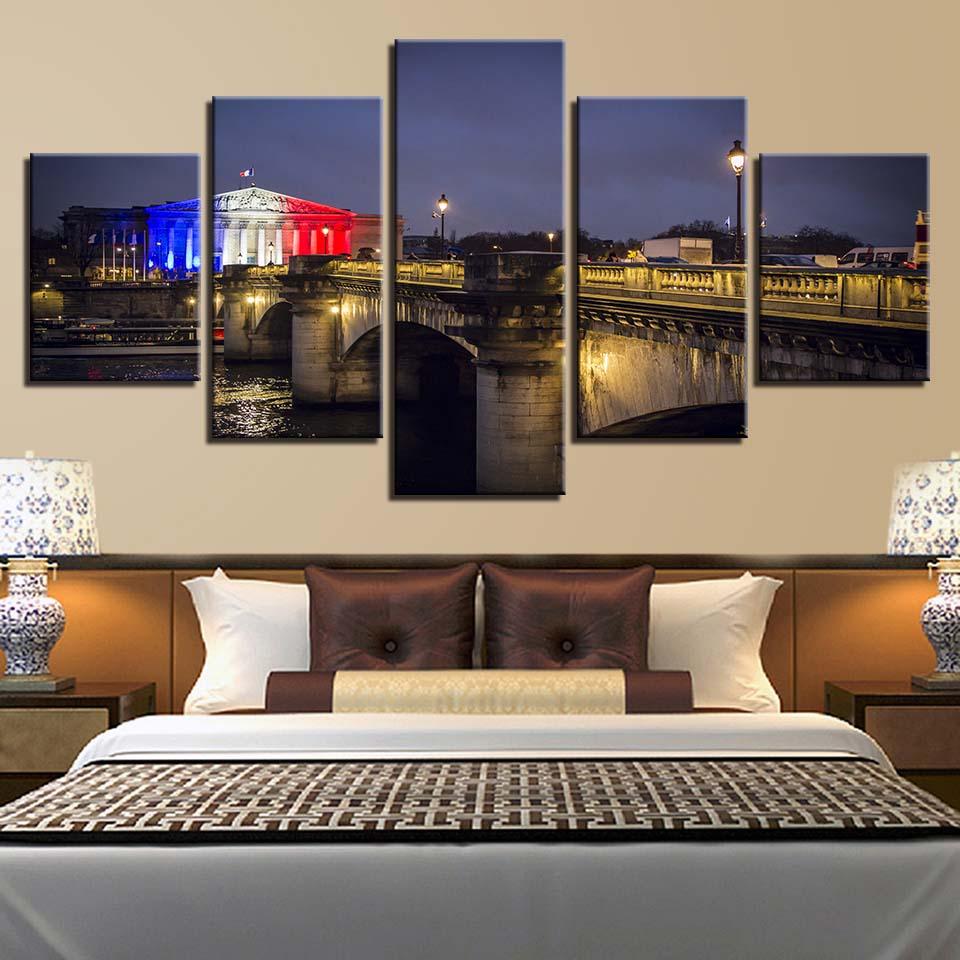 Paris Concorde Bridge 5 Piece HD Multi Panel Canvas Wall Art Frame - Original Frame